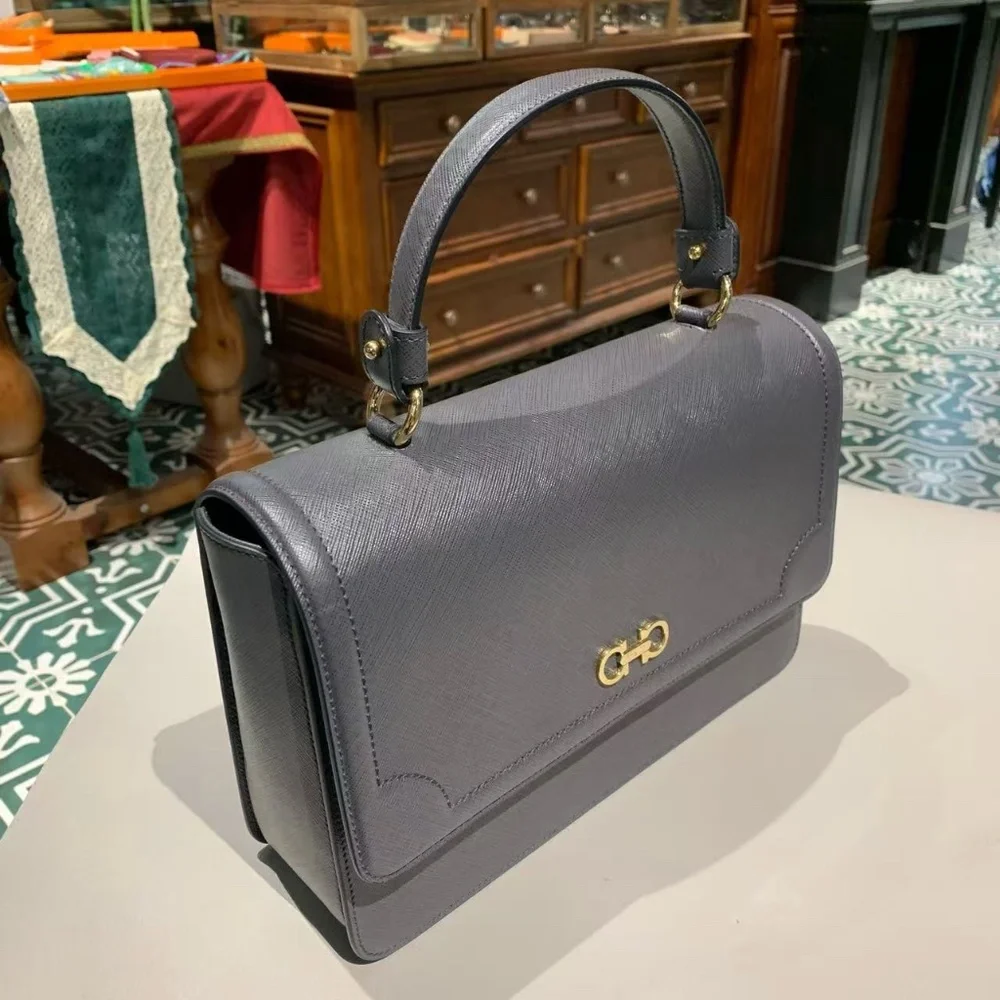 N16 Slightly Used Salvatore Ferragamo Grey Handbag Small - Picture 4 of 16